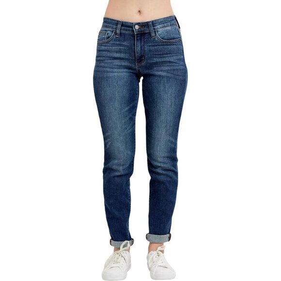 Denim - Women's Slim Fit Cuffed Jeans Medium Wash Stretch Zipper Inseam 28-32